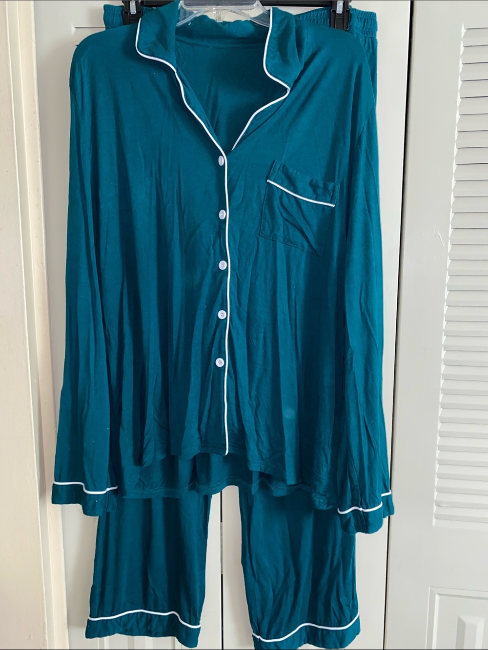 Source Unknown • Teal • Button-Front • Pajama Set • White Piping • XXL